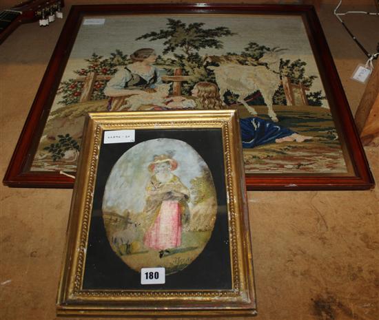 Victorian needlework, Shepherdess and a silkwork (2)(-)